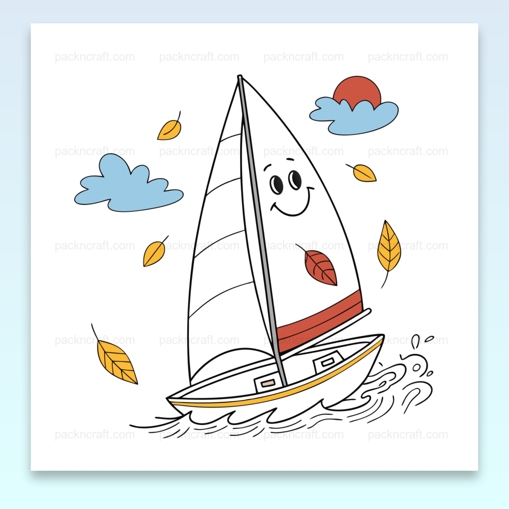 Illustration d'un voilier joyeux automnal avec des feuilles, format SVG