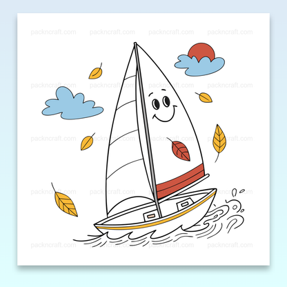 Illustration d'un voilier joyeux automnal avec des feuilles, format SVG