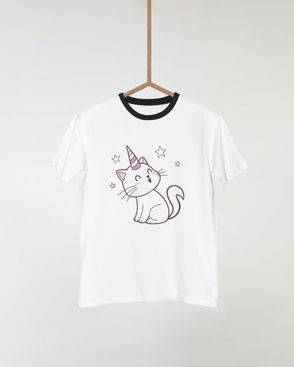 T-shirt fantaisie avec chat licorne joyeux motif kawaii style amusant et coloré