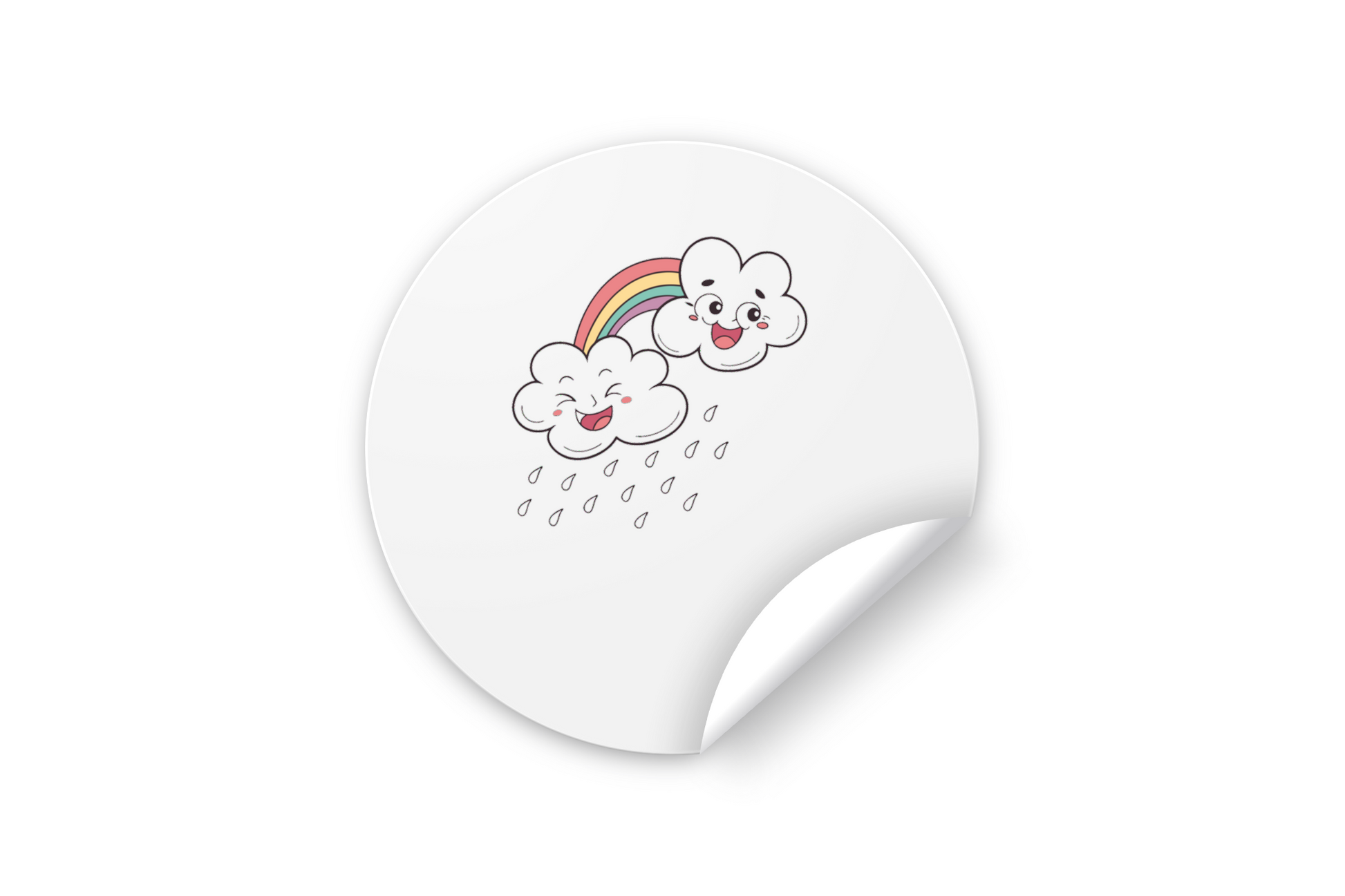 Sticker avec nuages et arc-en-ciel en doodle, thème météo, avec une touche ludique