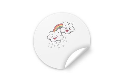 Sticker avec nuages et arc-en-ciel en doodle, thème météo, avec une touche ludique