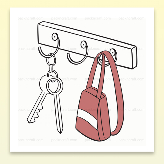 Illustration minimaliste de porte-clés avec sac et clés, usage DIY et papeterie