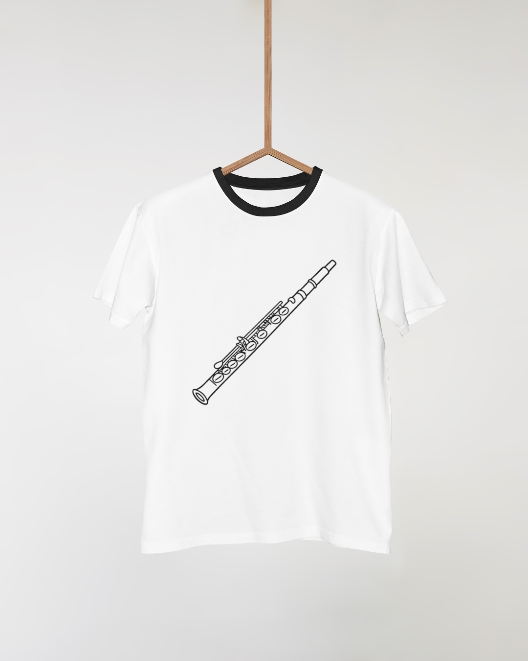 T-shirt avec motif artistique de flûte, ambiance paisible et musique éthérée