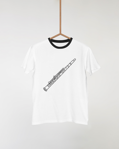 T-shirt avec motif artistique de flûte, ambiance paisible et musique éthérée