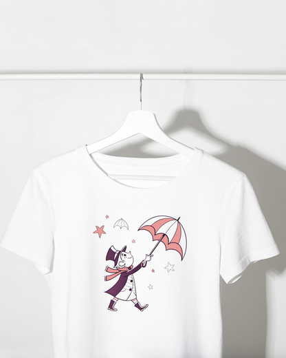 T-shirt enfantin avec motif de gentilhomme sous la pluie style vintage