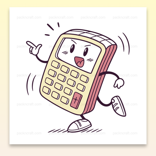 Illustration d'une calculatrice enjouée, style doodle, pour projets éducatifs et papeterie.