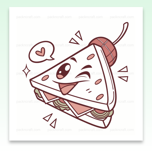 Illustration d'un sandwich coquin clignotant l'œil, utilisable pour projets DIY et papeterie.