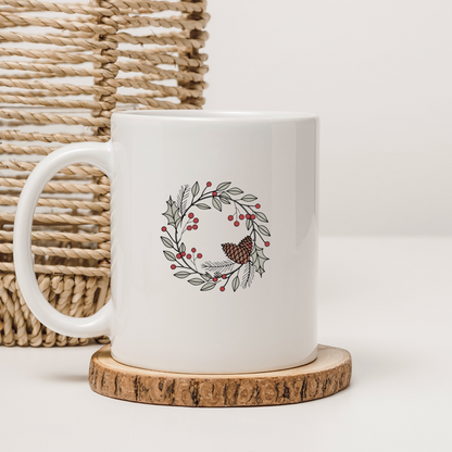 Mug festif avec couronne de Noël en tons pastel pour une ambiance enchantée