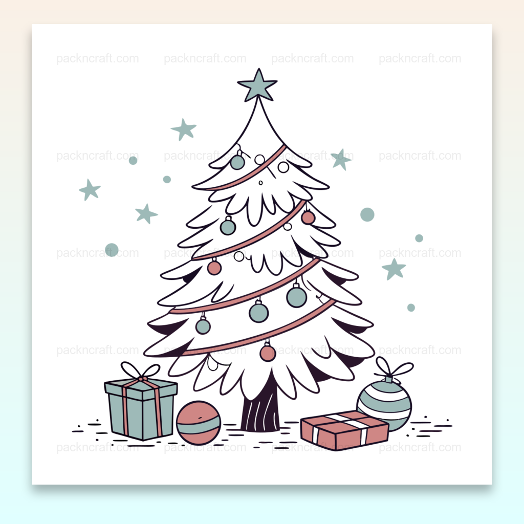 Illustration festive de sapin de Noël et cadeaux pour usage créatif numérique.
