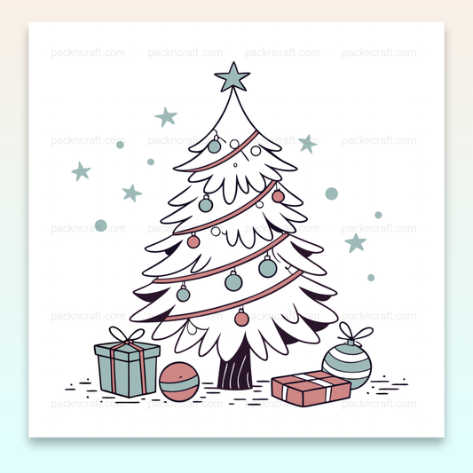 Illustration festive de sapin de Noël et cadeaux pour usage créatif numérique.