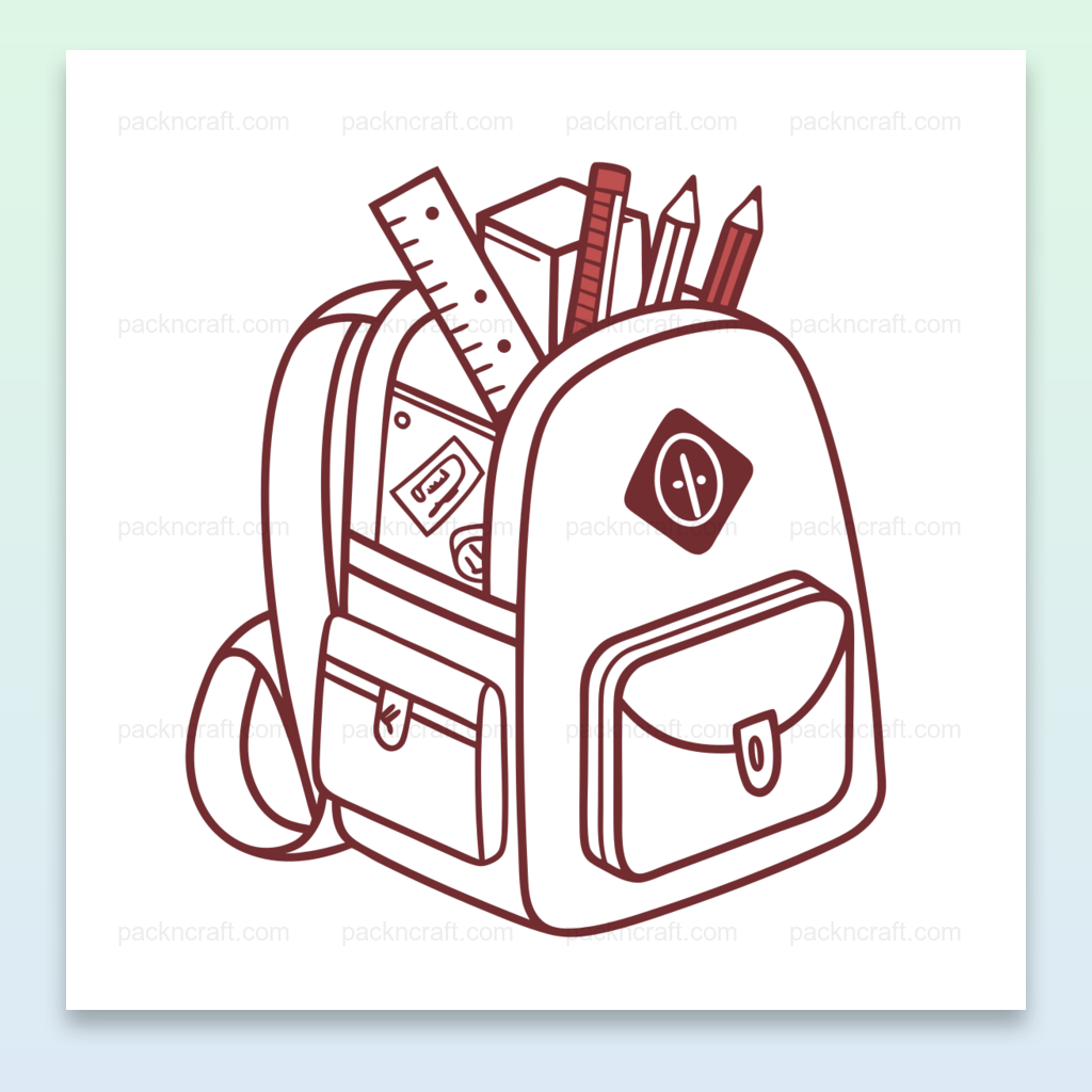 Illustration d'un cartable rempli de fournitures scolaires en style minimaliste.