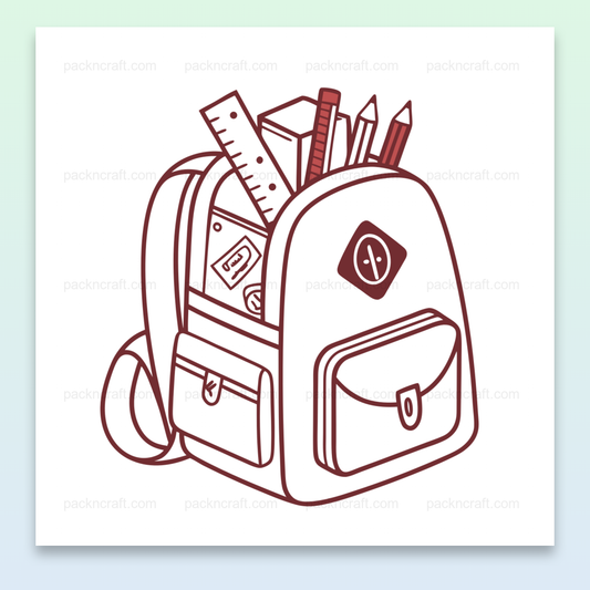 Illustration d'un cartable rempli de fournitures scolaires en style minimaliste.