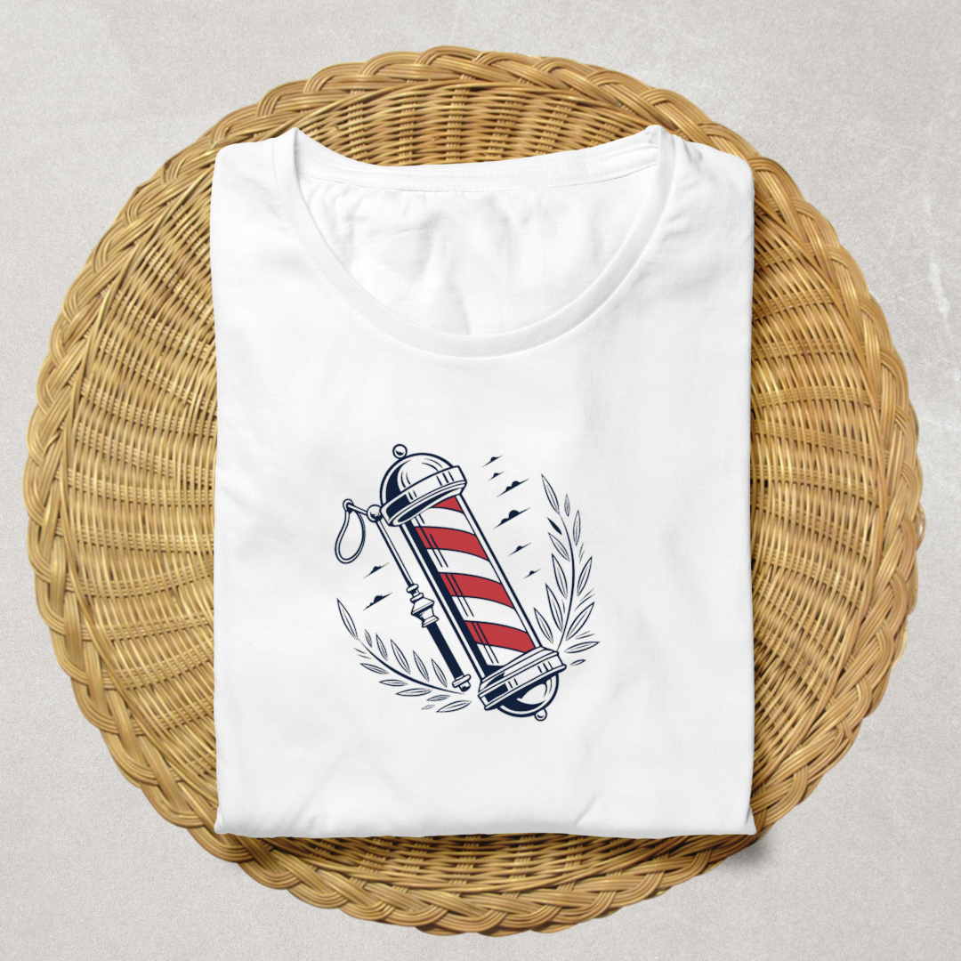 T-shirt à l'image d'une enseigne rétro de barbier, style authentique assuré.