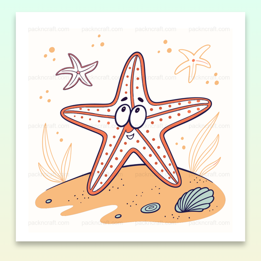 Illustration d'une étoile de mer souriante en style cartoon, utilisable pour projets DIY et décoratifs.