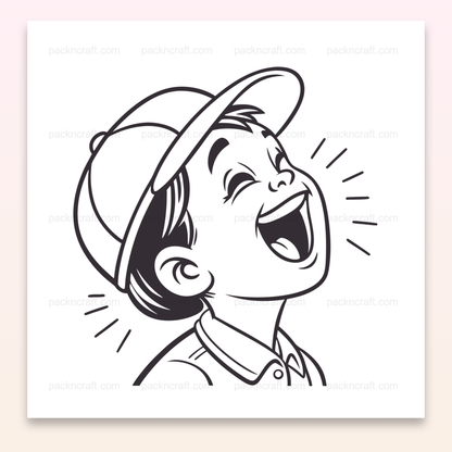 Illustration vectorielle d'un garçon rieur, parfaite pour des projets DIY et éducatifs.