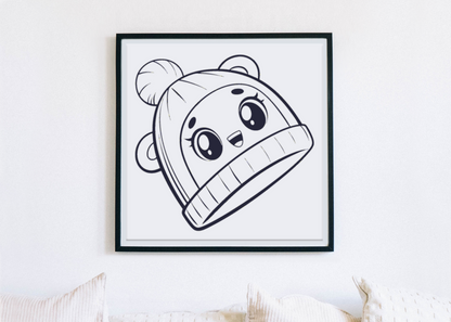 Affiche encadrée de bébé kawaii en bonnet, pour égayer votre espace intérieur.