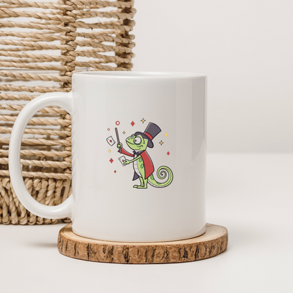 Mug avec caméléon cartoon rigolo et éducatif dans un style ludique et coloré