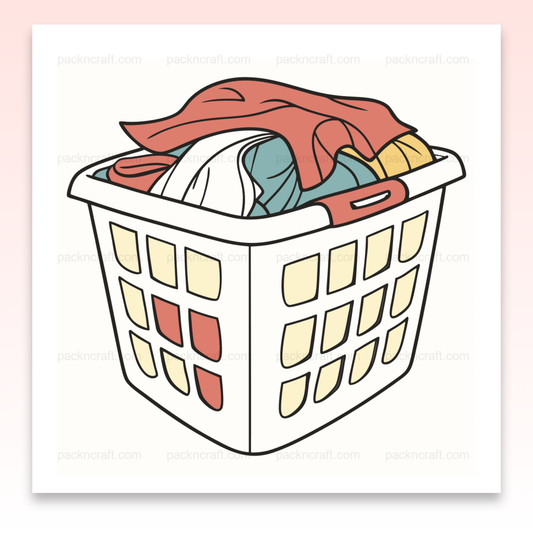 Illustration vectorielle de panier à linge rempli, usage décoratif et éducatif, style minimaliste.