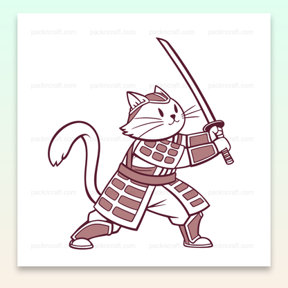 Illustration vectorielle de Chat Samouraï en action, idéale pour déco, DIY, et projets éducatifs