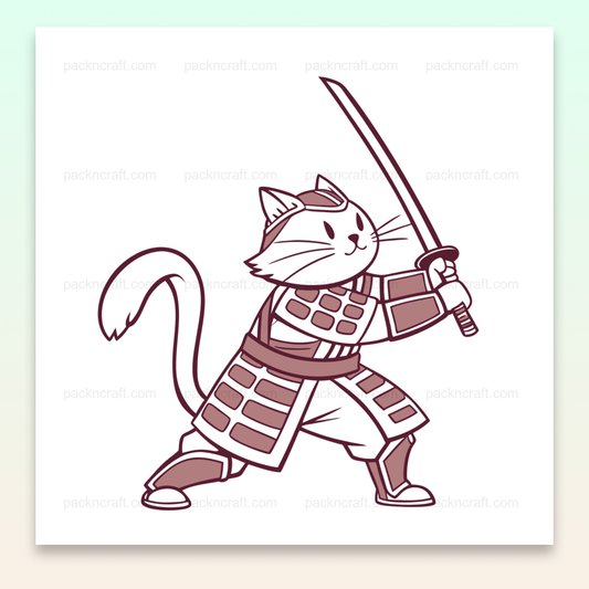 Illustration vectorielle de Chat Samouraï en action, idéale pour déco, DIY, et projets éducatifs