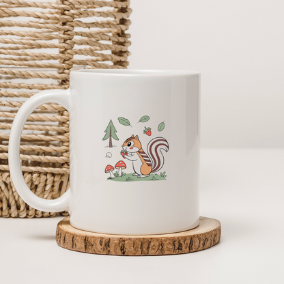 Mug en céramique avec motif d'écureuil gourmand et fraise idéal pour les amoureux de la forêt