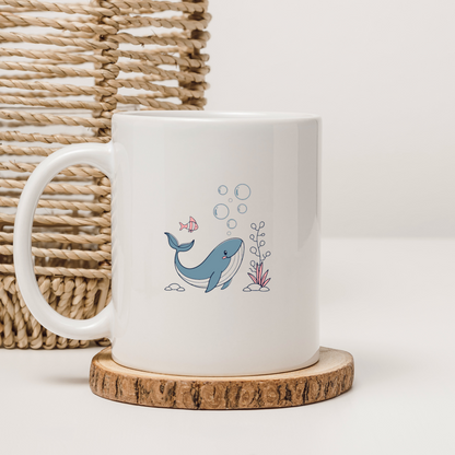 Mug avec baleine joyeuse en style vectoriel marin