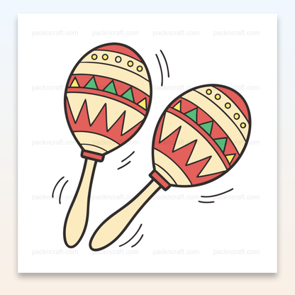 Deux maracas colorées en rythme, illustration style flat pour projets musicaux.