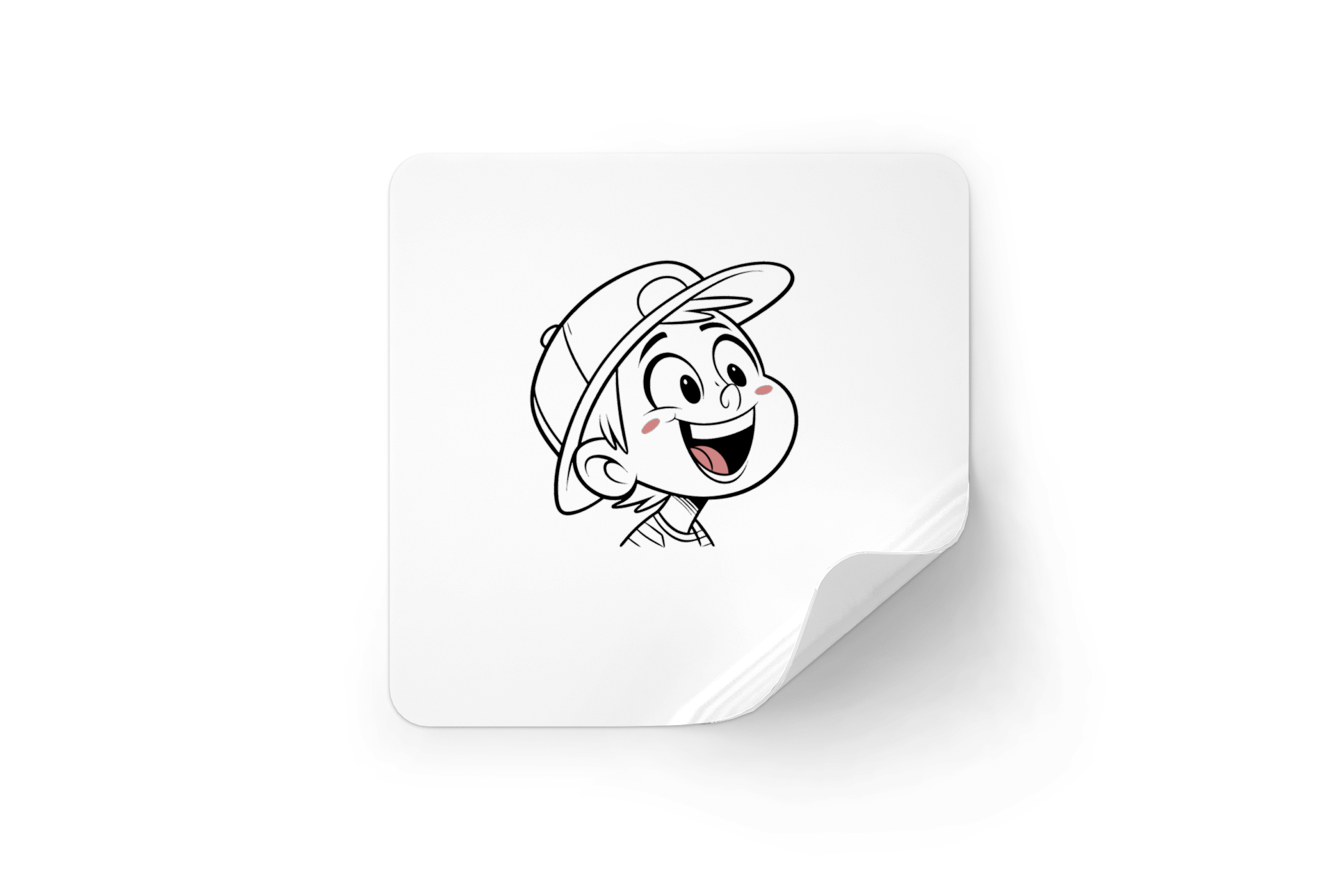 Sticker adhésif représentant un garçon joyeux casquette dans un style doodle amusant