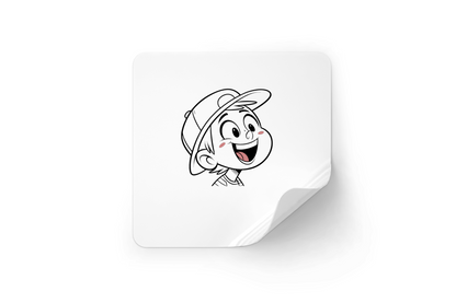 Sticker adhésif représentant un garçon joyeux casquette dans un style doodle amusant