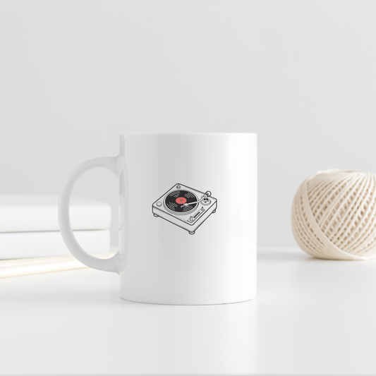 Mug décoré d'un tourne-disque rétro en style vintage pour amateurs de musique
