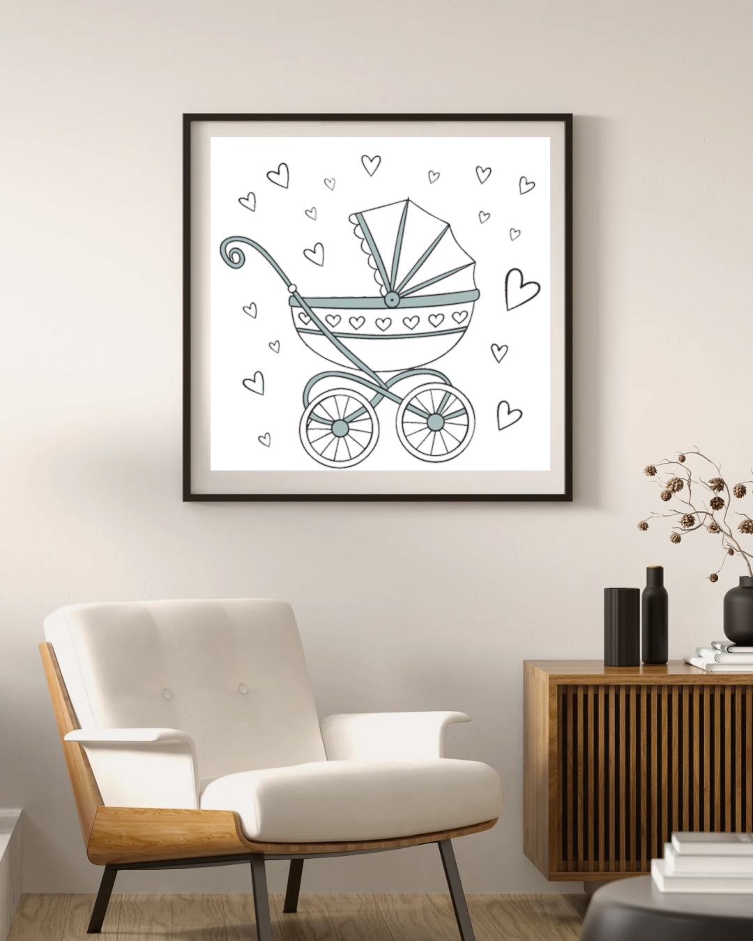Cadre avec chariot kawaii pour décorations murales