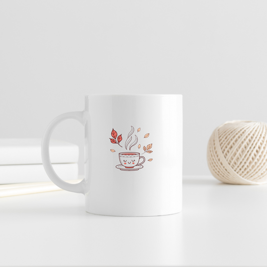Mug décoré d'une tasse souriante avec style doodle et ambiance automnale