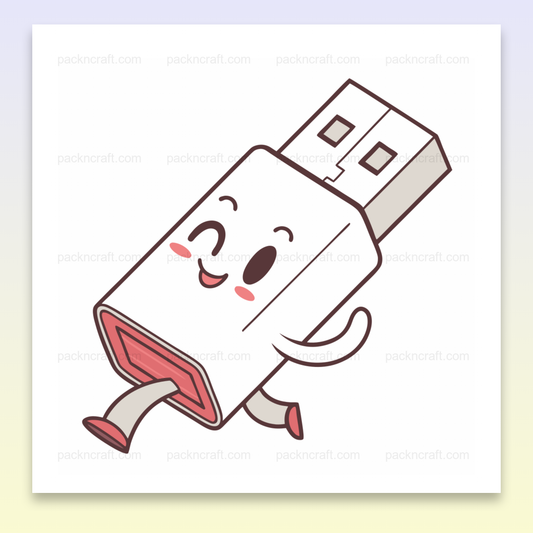 Illustration clé USB joyeuse en promenade, idéale pour projets papeterie.