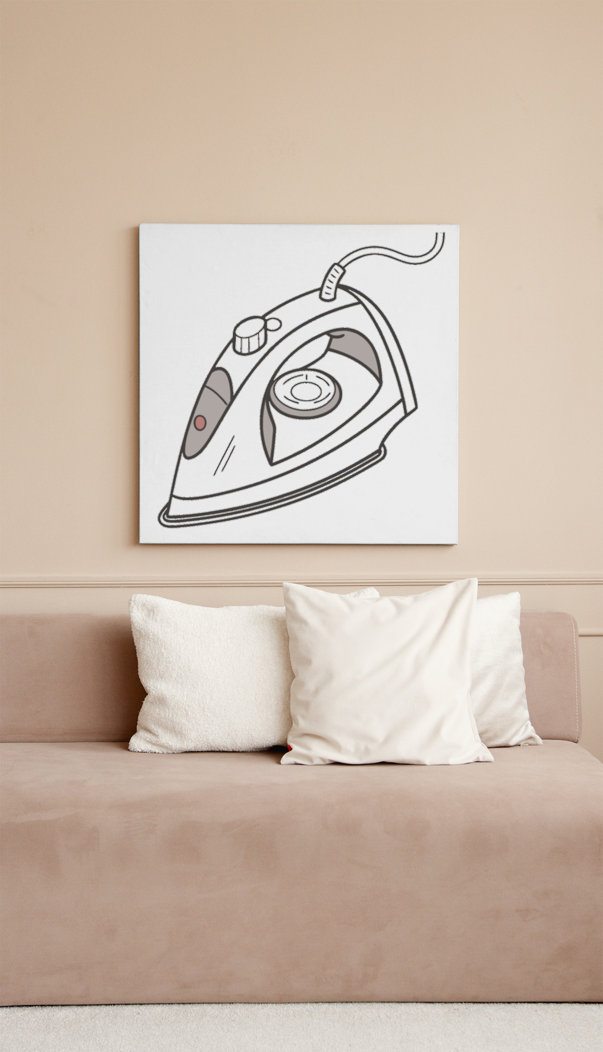 Cadre design avec fer à repasser graphique minimaliste  idéal pour intérieur moderne