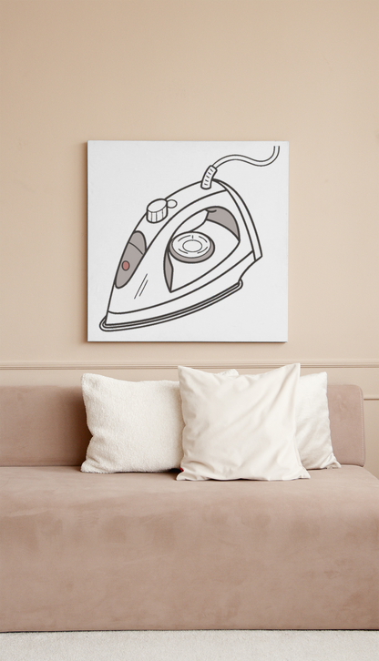 Cadre design avec fer à repasser graphique minimaliste  idéal pour intérieur moderne