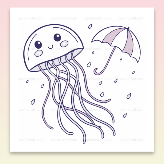 Illustration de méduses sous la pluie avec style monochrome, idéale pour projets DIY et décoration.
