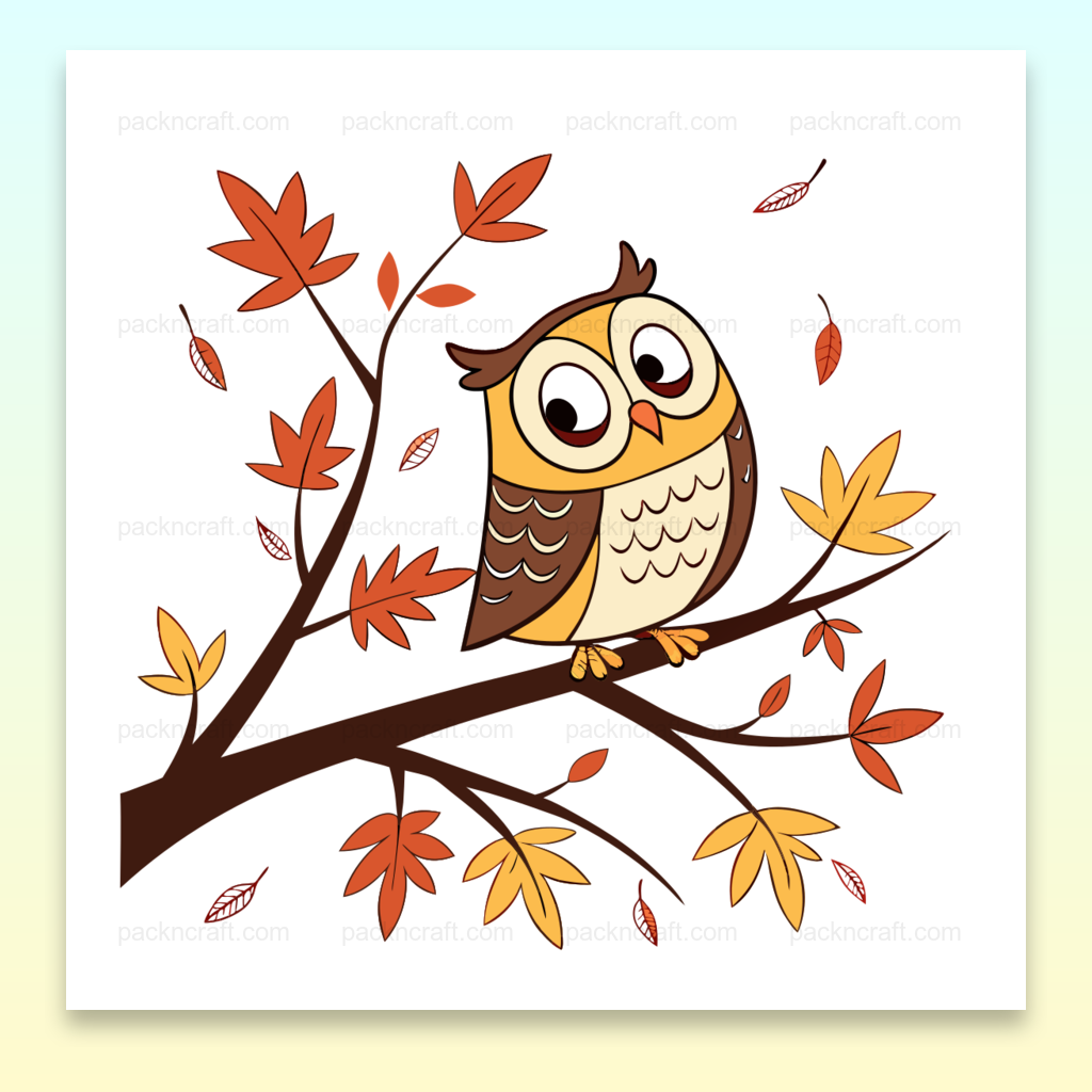 Illustration d'une chouette mignonne sur une branche automnale, format numérique SVG