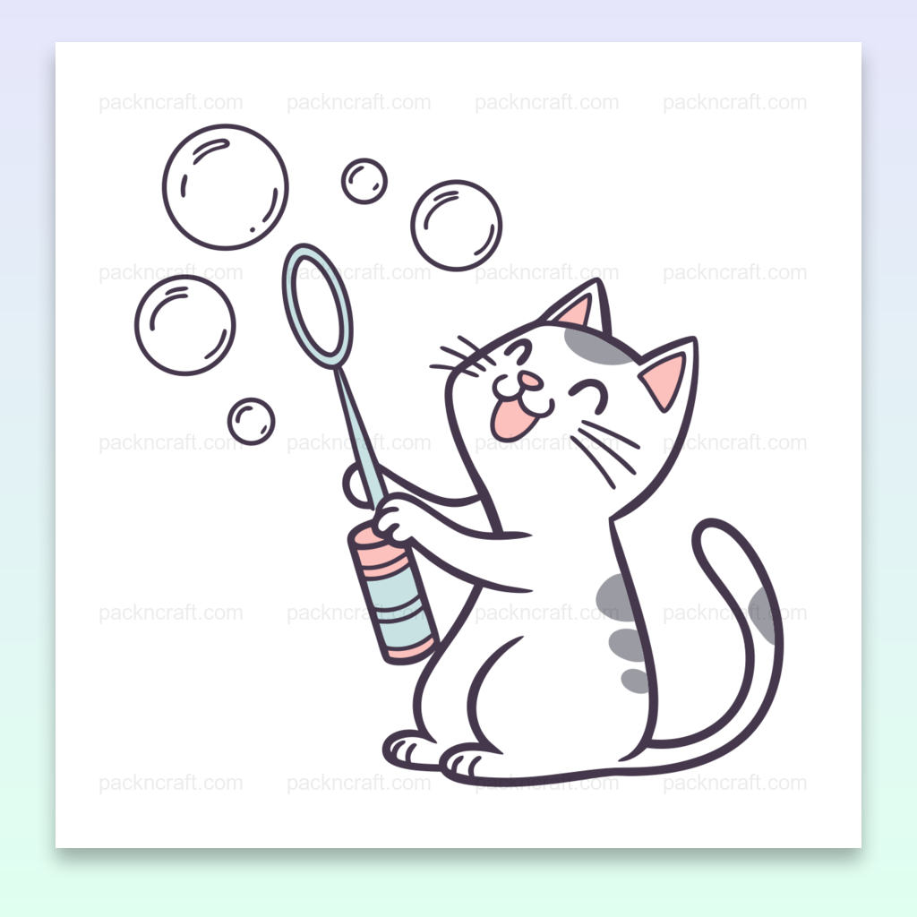 Chat espiègle jouant avec des bulles de savon, idéal pour papeterie et déco