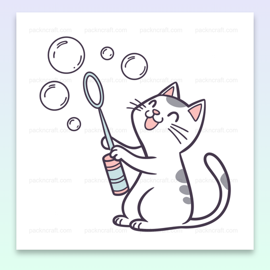 Chat espiègle jouant avec des bulles de savon, idéal pour papeterie et déco
