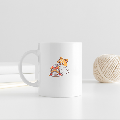Mug avec chien joyeux style kawaii entouré de crêpes délicieusement gourmande