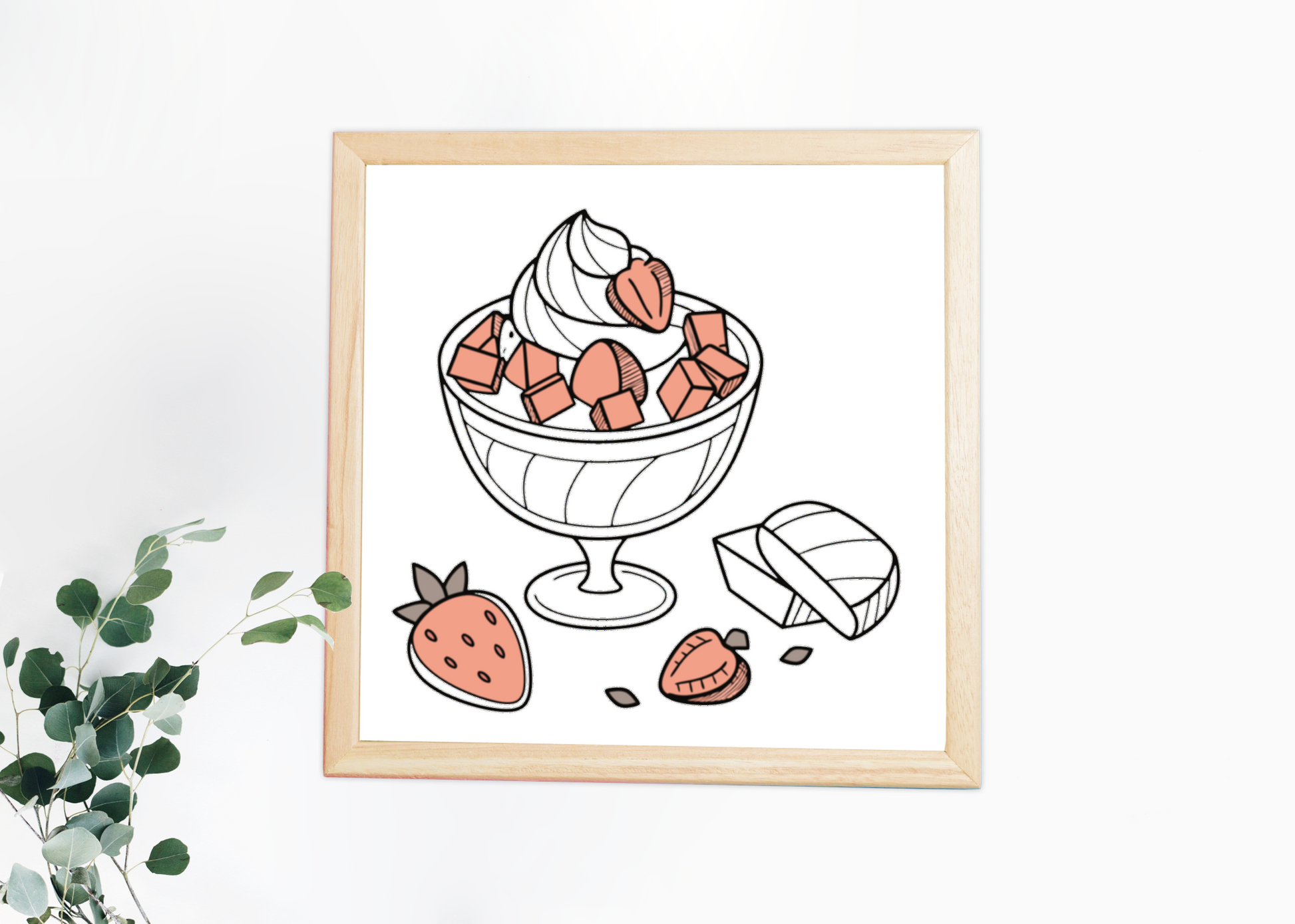 Cadre décoratif avec une icône épurée représentant des plaisirs sucrés modernes