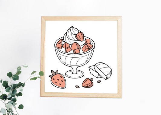 Cadre décoratif avec une icône épurée représentant des plaisirs sucrés modernes