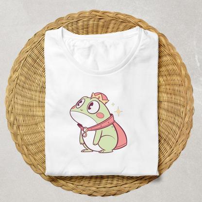 T-shirt avec grenouille royale étonnée dans un style kawaii enchanteur
