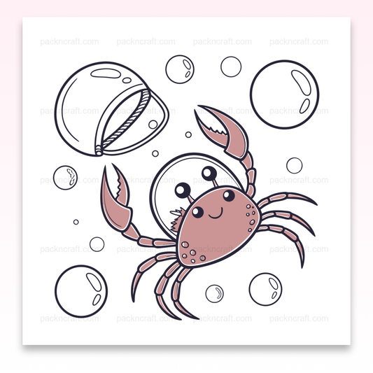 Illustration d'un crabe joyeux sous l'eau, idéal pour déco DIY et projets marins.