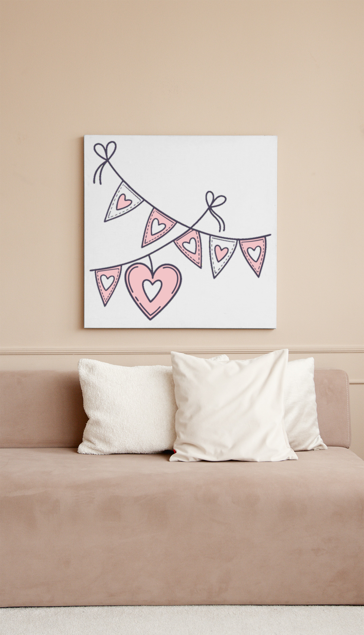 Cadre avec illustration kawaii de guirlande de cœurs
