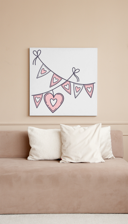 Cadre avec illustration kawaii de guirlande de cœurs