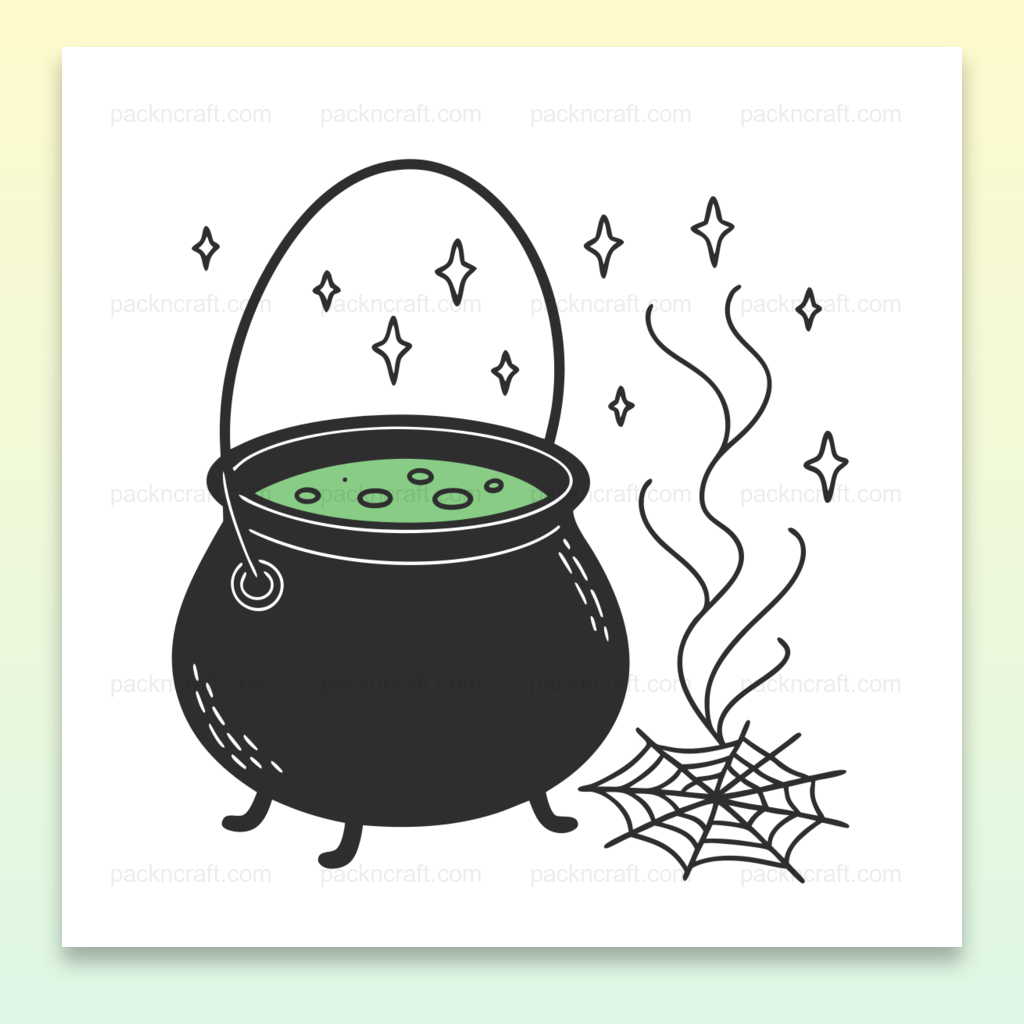 Illustration d'un chaudron magique fumant, usage Halloween et déco DIY