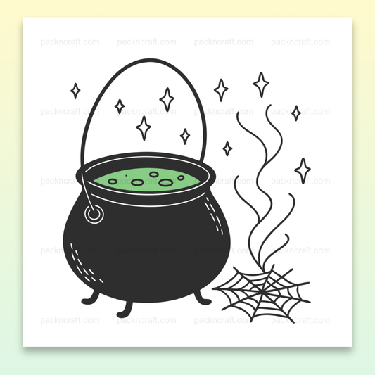 Illustration d'un chaudron magique fumant, usage Halloween et déco DIY