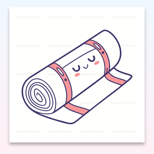 Illustration de tapis roulé souriant en style minimaliste pour usage décoratif.