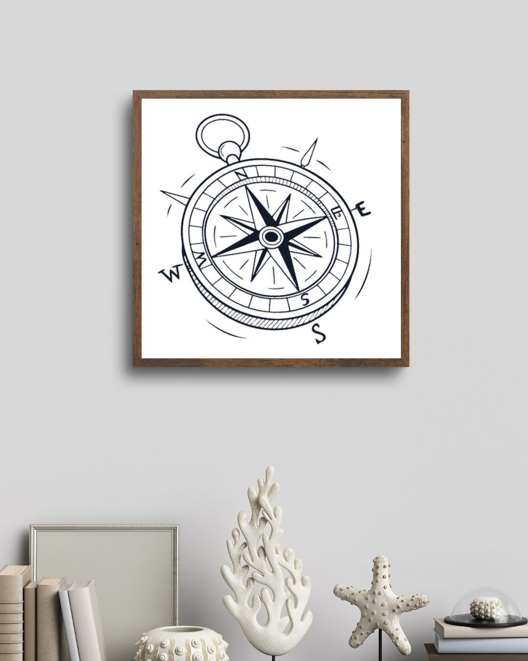 Cadre déco vintage avec motif boussole, parfait pour les amateurs d'aventure